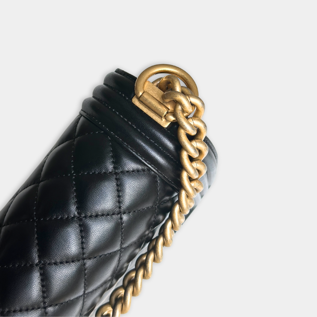 Chanel Old Medium Lambskin Black Boy Bag Kelly's Authentic Boutique