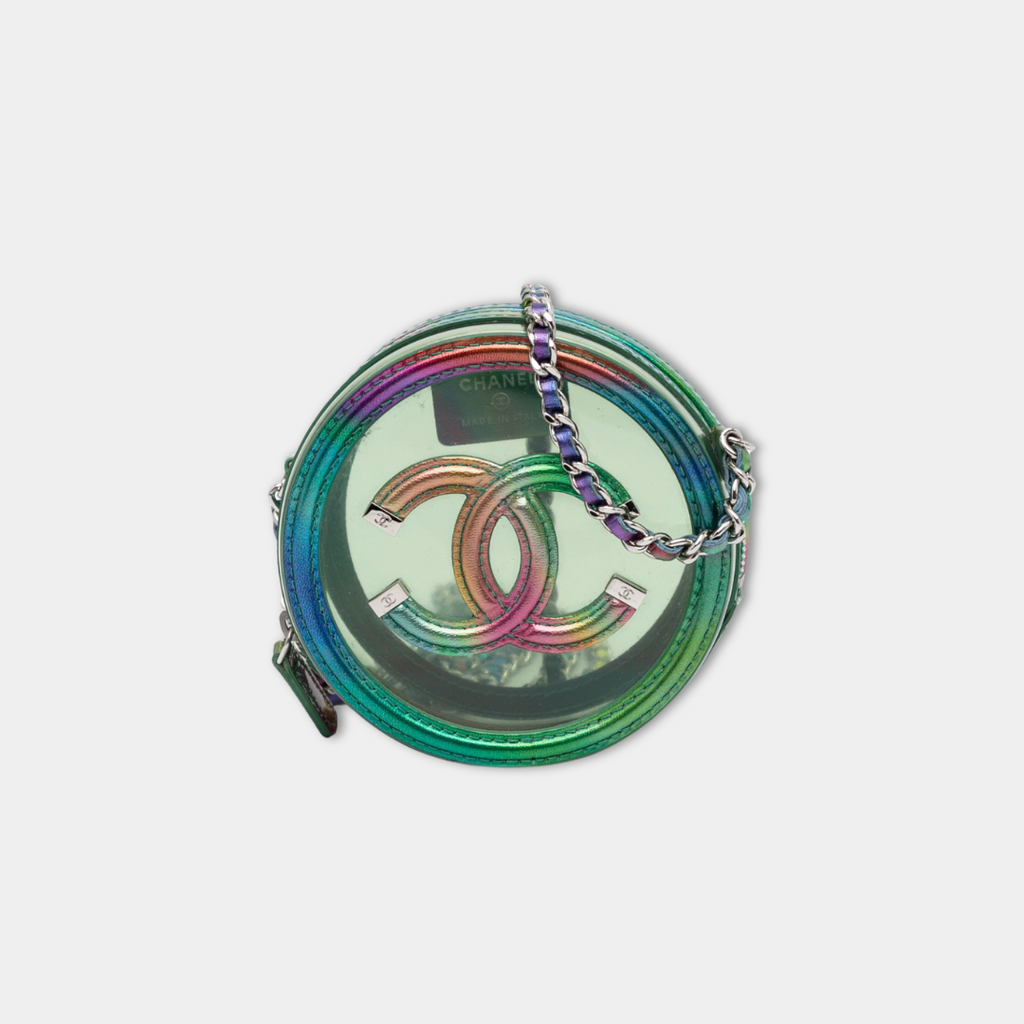 Chanel Rainbow Green Filigree PVC Mini Round Crossbody Bag Kelly's Authentic Boutique