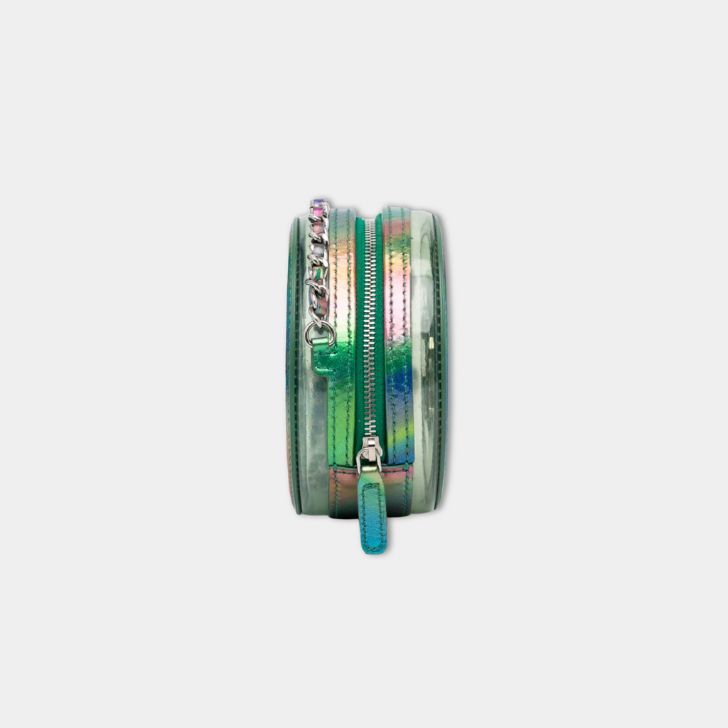 Chanel Rainbow Green Filigree PVC Mini Round Crossbody Bag Kelly's Authentic Boutique