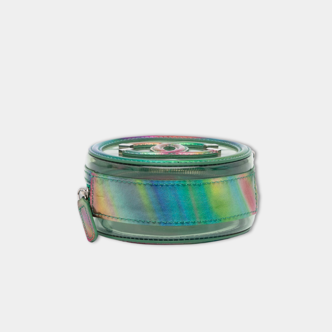 Chanel Rainbow Green Filigree PVC Mini Round Crossbody Bag Kelly's Authentic Boutique