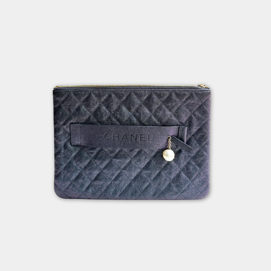 Chanel Iridescent Blue Caviar Medium Night By The C Pouch Clutch Kelly's Authentic Boutique