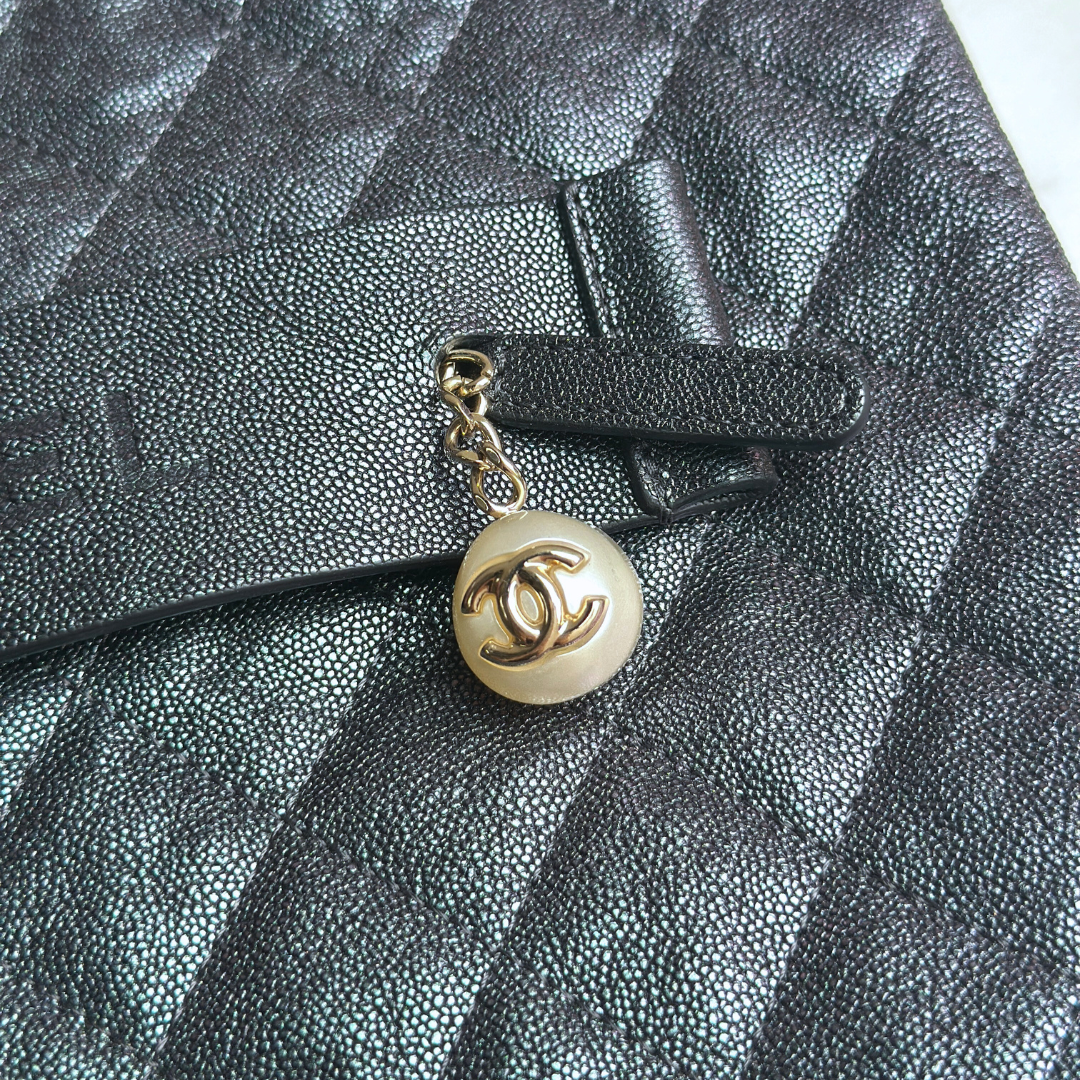 Chanel Iridescent Blue Caviar Medium Night By The C Pouch Clutch Kelly's Authentic Boutique