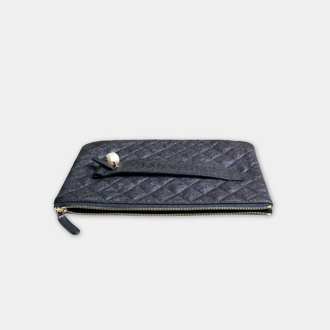Chanel Iridescent Blue Caviar Medium Night By The C Pouch Clutch Kelly's Authentic Boutique