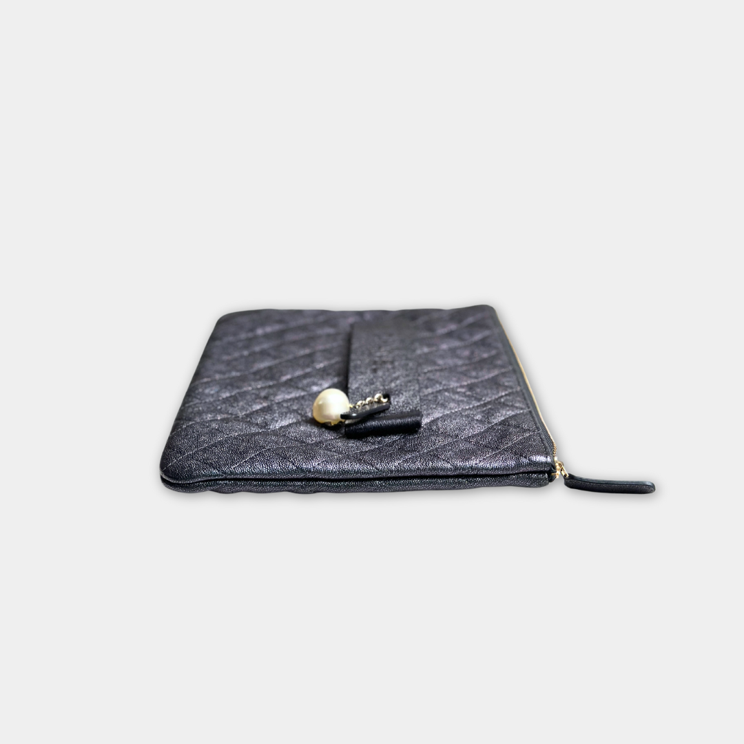 Chanel Iridescent Blue Caviar Medium Night By The C Pouch Clutch Kelly's Authentic Boutique