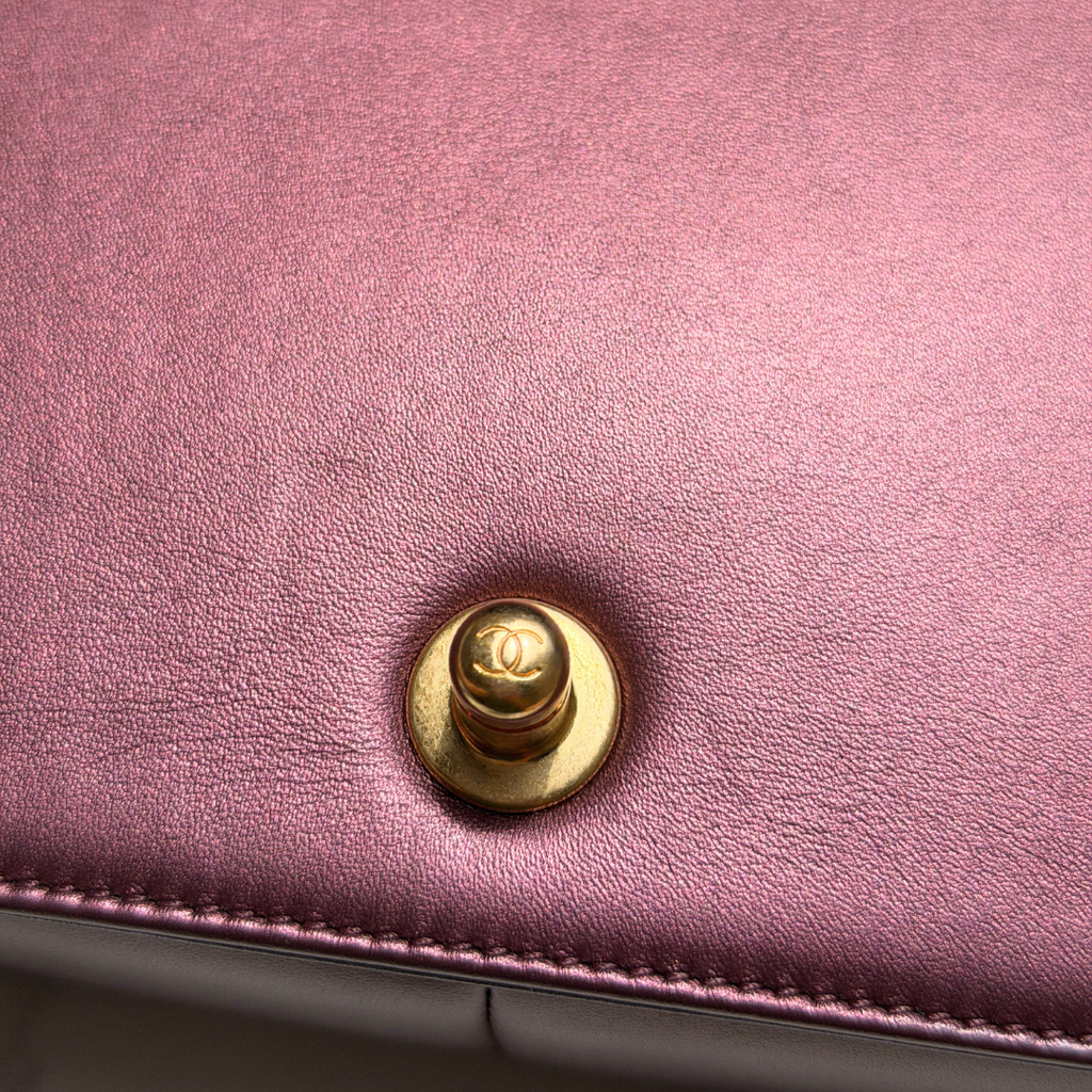 Chanel Old Medium Metallic Rose Gold Boy Bag Kelly's Authentic Boutique