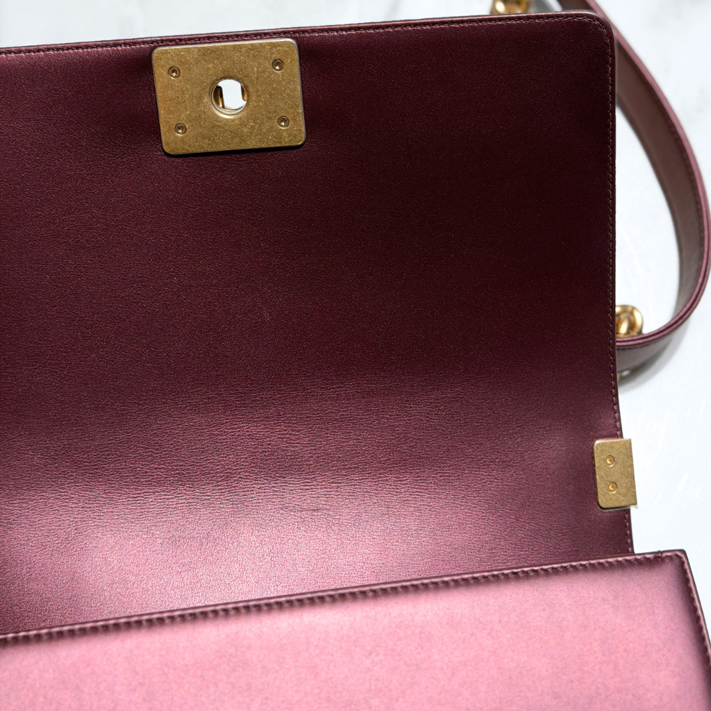 Chanel Old Medium Metallic Rose Gold Boy Bag Kelly's Authentic Boutique