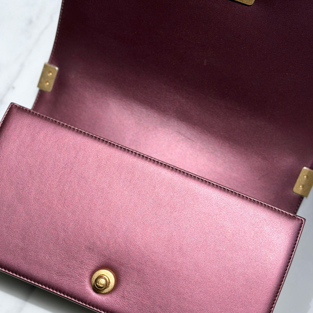 Chanel Old Medium Metallic Rose Gold Boy Bag Kelly's Authentic Boutique