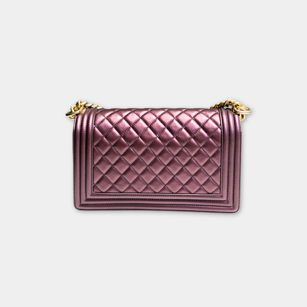 Chanel Old Medium Metallic Rose Gold Boy Bag Kelly's Authentic Boutique