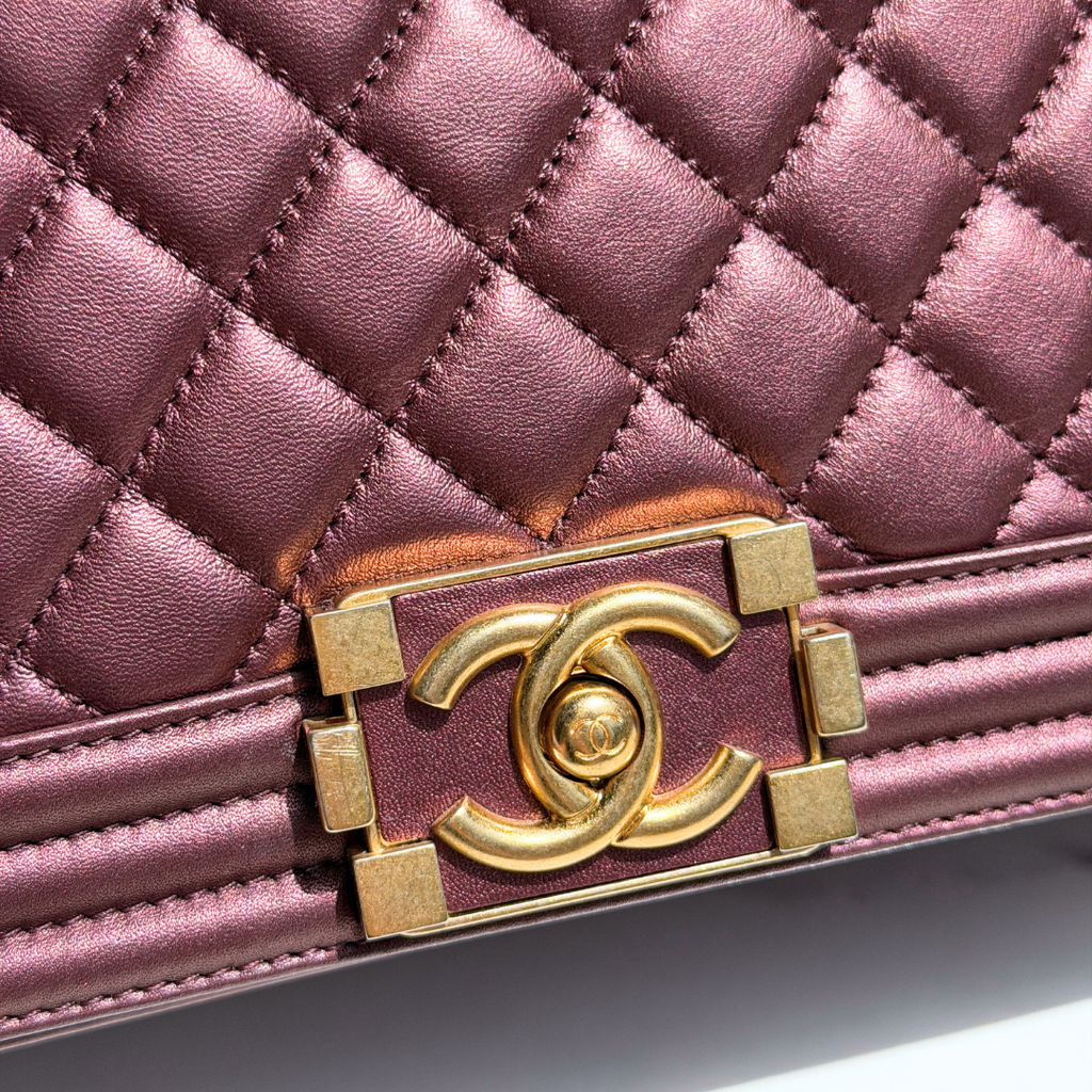 Chanel Old Medium Metallic Rose Gold Boy Bag Kelly's Authentic Boutique