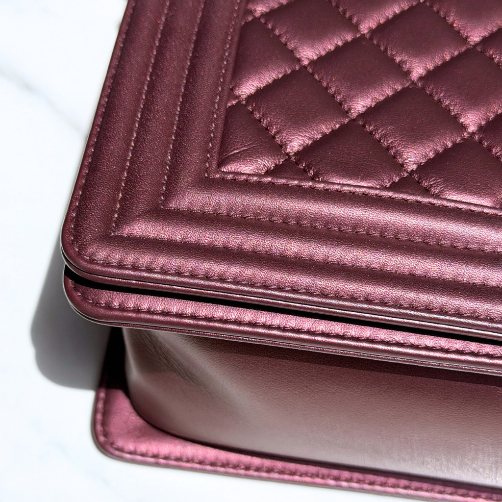 Chanel Old Medium Metallic Rose Gold Boy Bag Kelly's Authentic Boutique