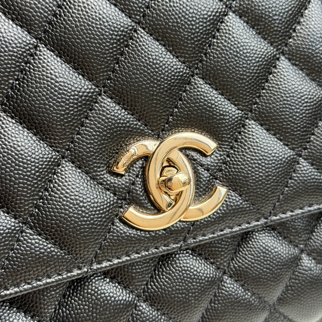 Chanel Microchipped Black Caviar Medium Coco Top Handle Kelly's Authentic Boutique