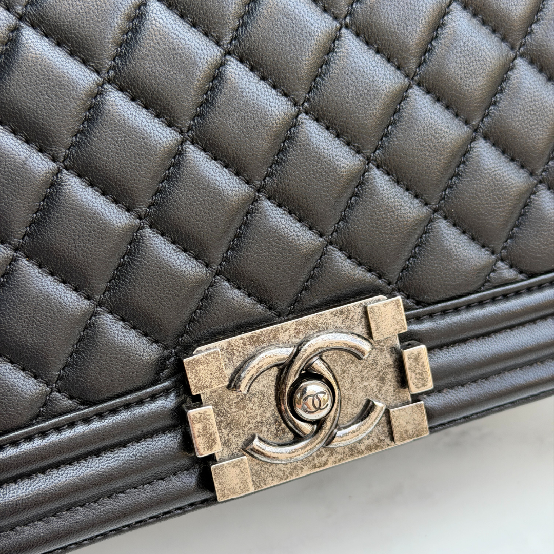 Chanel Old Medium Black Lambskin Boy Bag Kelly's Authentic Boutique