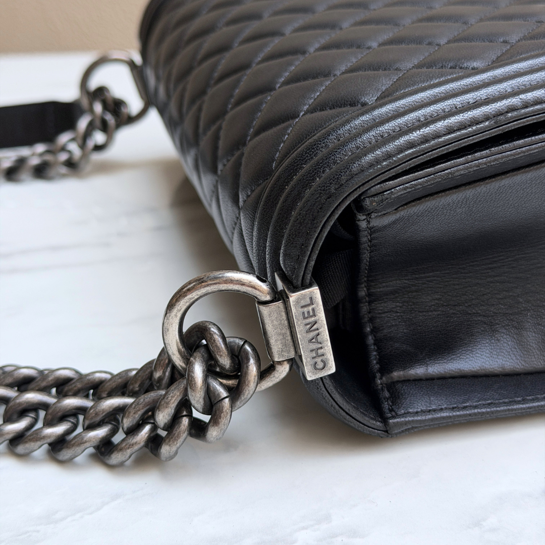 Chanel Old Medium Black Lambskin Boy Bag Kelly's Authentic Boutique
