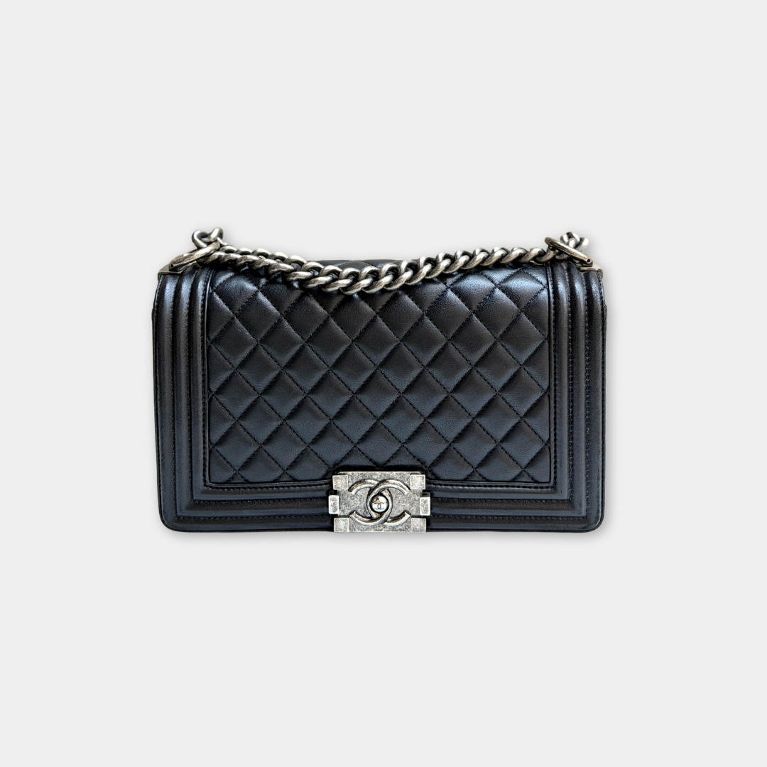 Chanel Old Medium Black Lambskin Boy Bag Kelly's Authentic Boutique