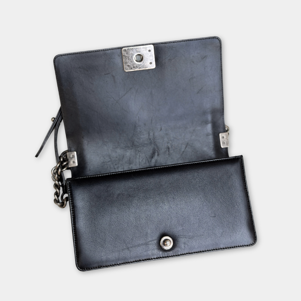 Chanel Old Medium Black Lambskin Boy Bag Kelly's Authentic Boutique