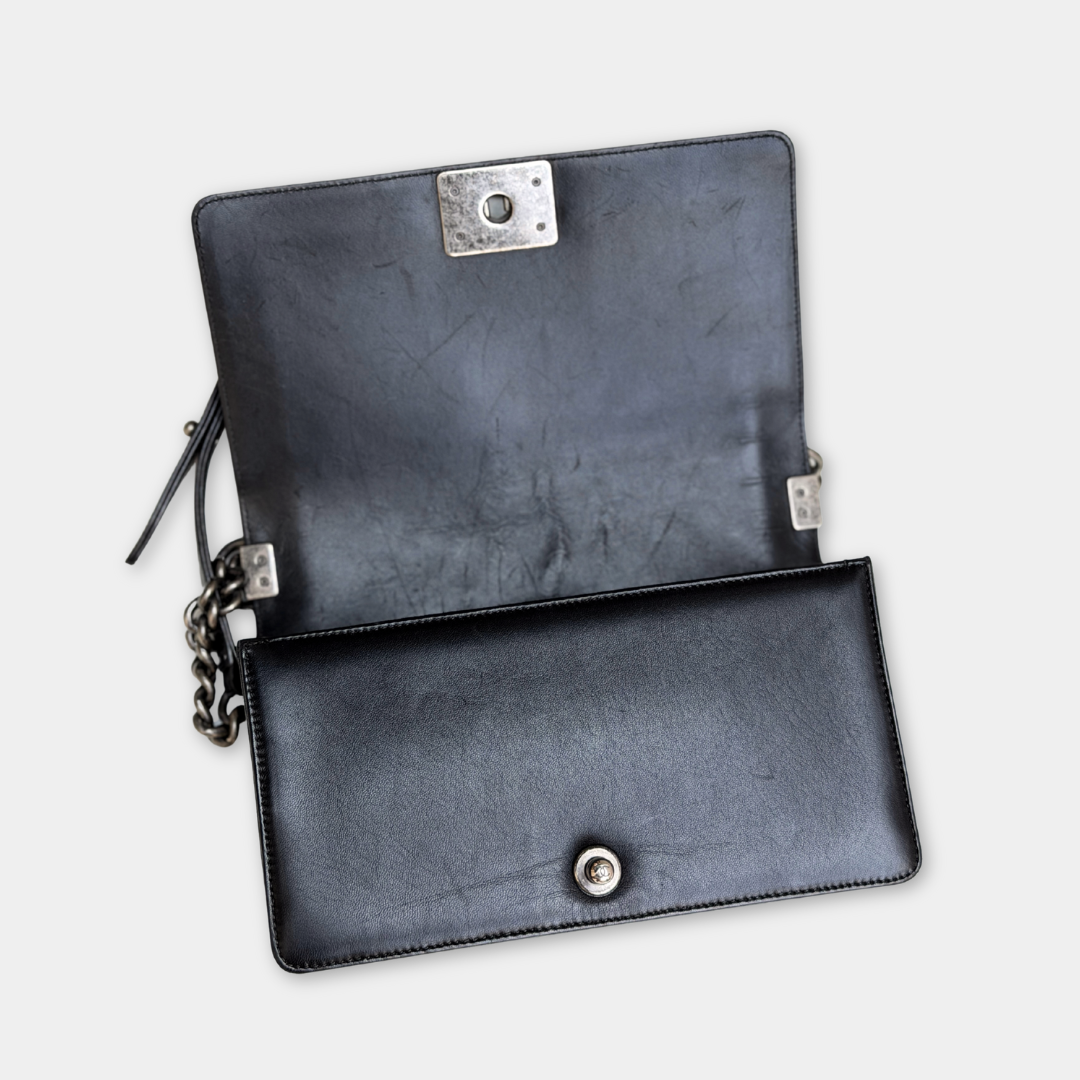 Chanel Old Medium Black Lambskin Boy Bag Kelly's Authentic Boutique