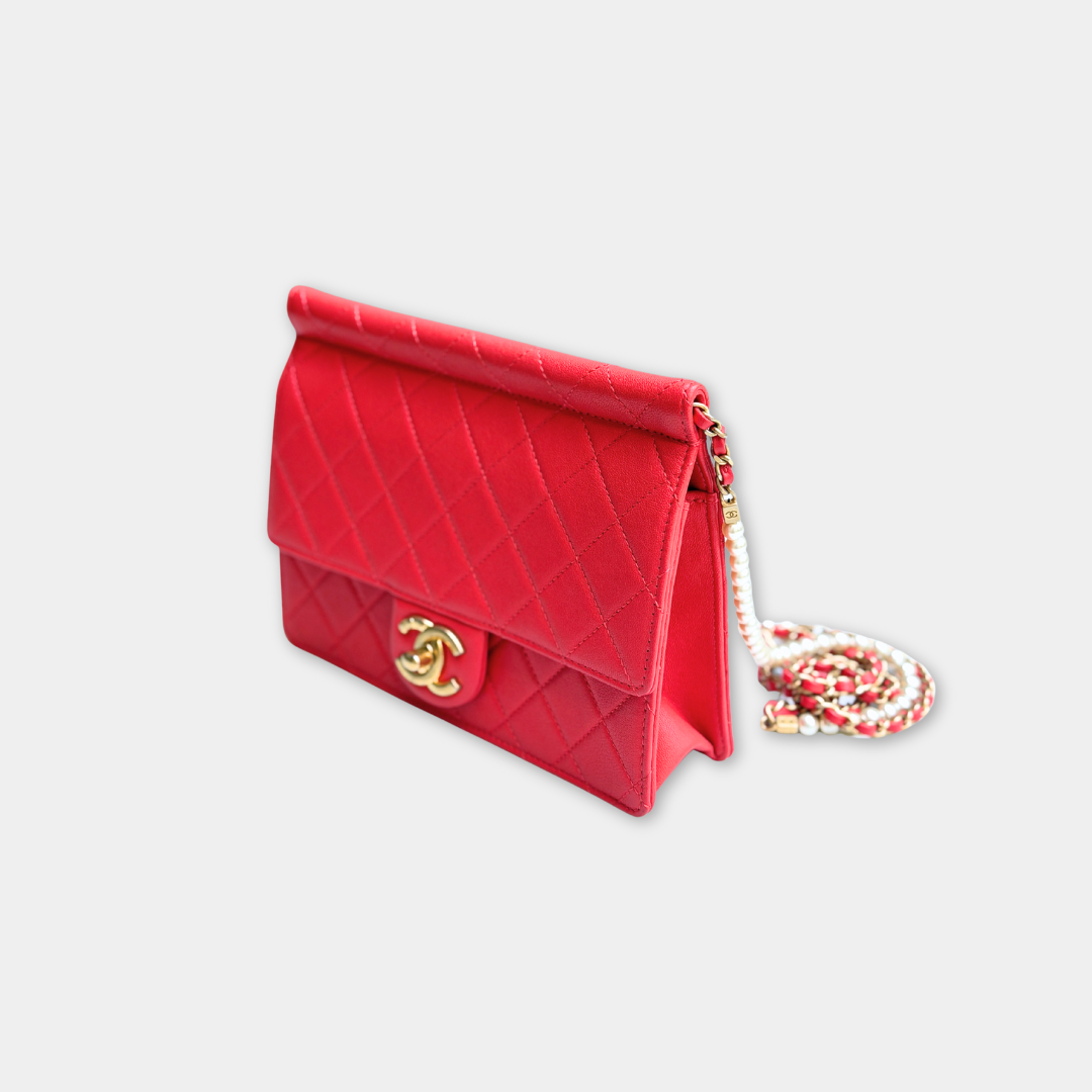 Chanel Orange Quilted Lambskin Pearl Wallet on Chain Kelly's Authentic Boutique