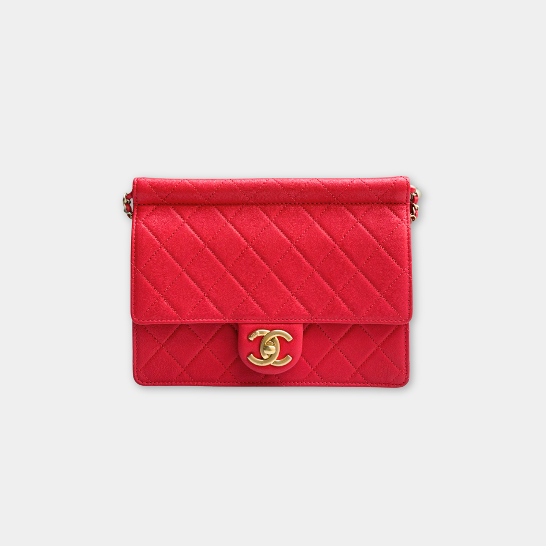 Chanel Orange Quilted Lambskin Pearl Wallet on Chain Kelly's Authentic Boutique