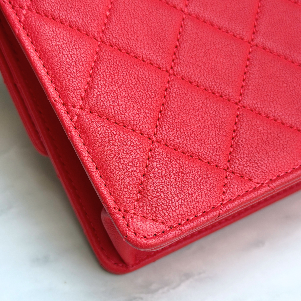 Chanel Orange Quilted Lambskin Pearl Wallet on Chain Kelly's Authentic Boutique