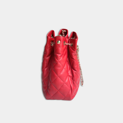 Chanel Red Quilted Lambskin Drawstring Bucket Bag Kelly's Authentic Boutique