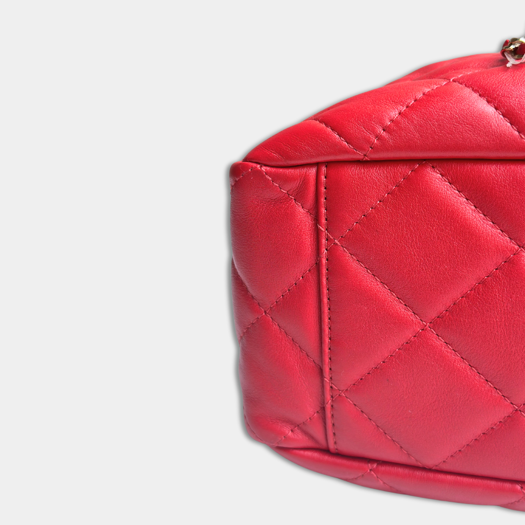 Chanel Red Quilted Lambskin Drawstring Bucket Bag Kelly's Authentic Boutique