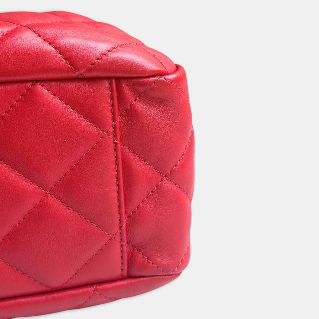 Chanel Red Quilted Lambskin Drawstring Bucket Bag Kelly's Authentic Boutique
