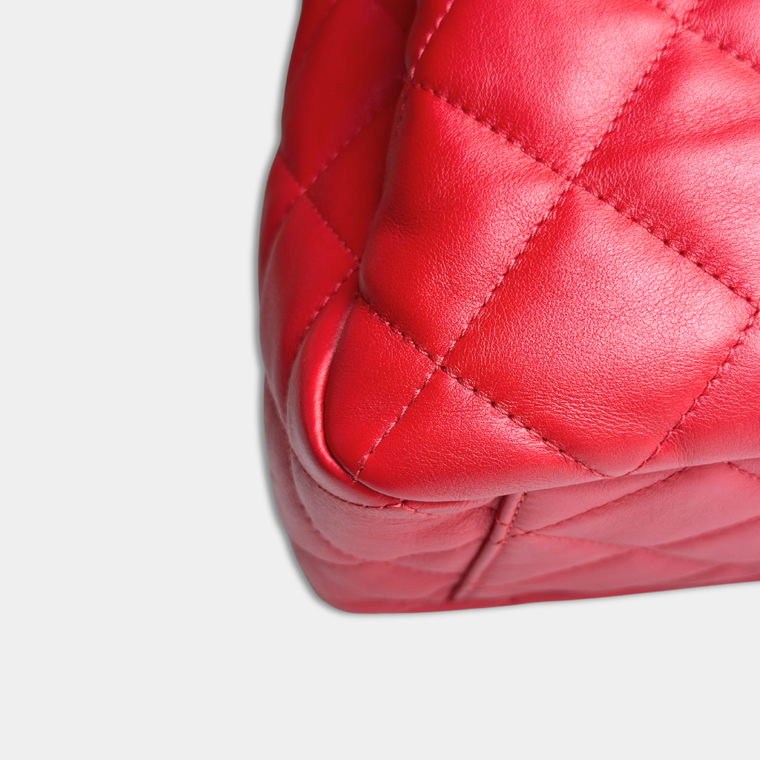 Chanel Red Quilted Lambskin Drawstring Bucket Bag Kelly's Authentic Boutique