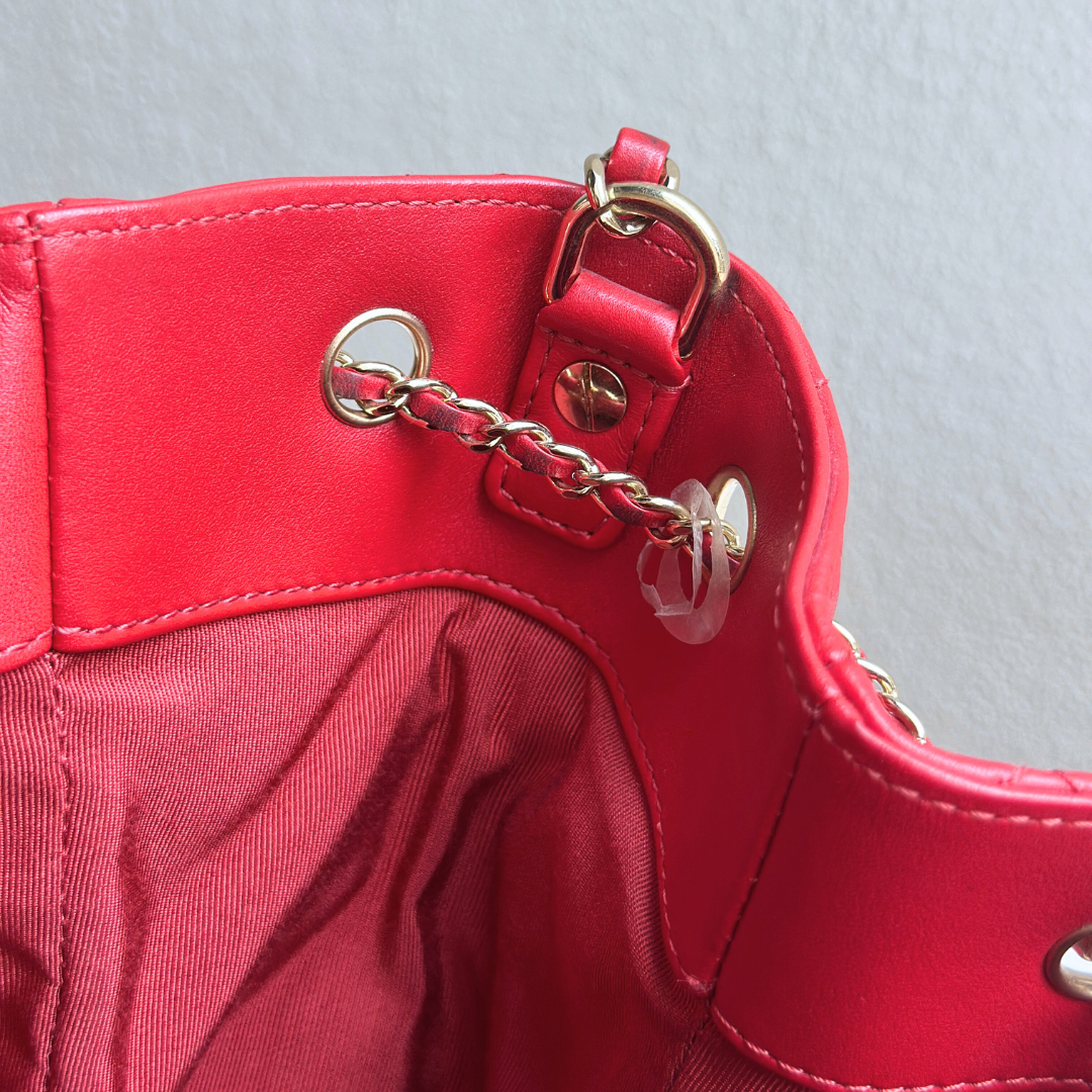 Chanel Red Quilted Lambskin Drawstring Bucket Bag Kelly's Authentic Boutique