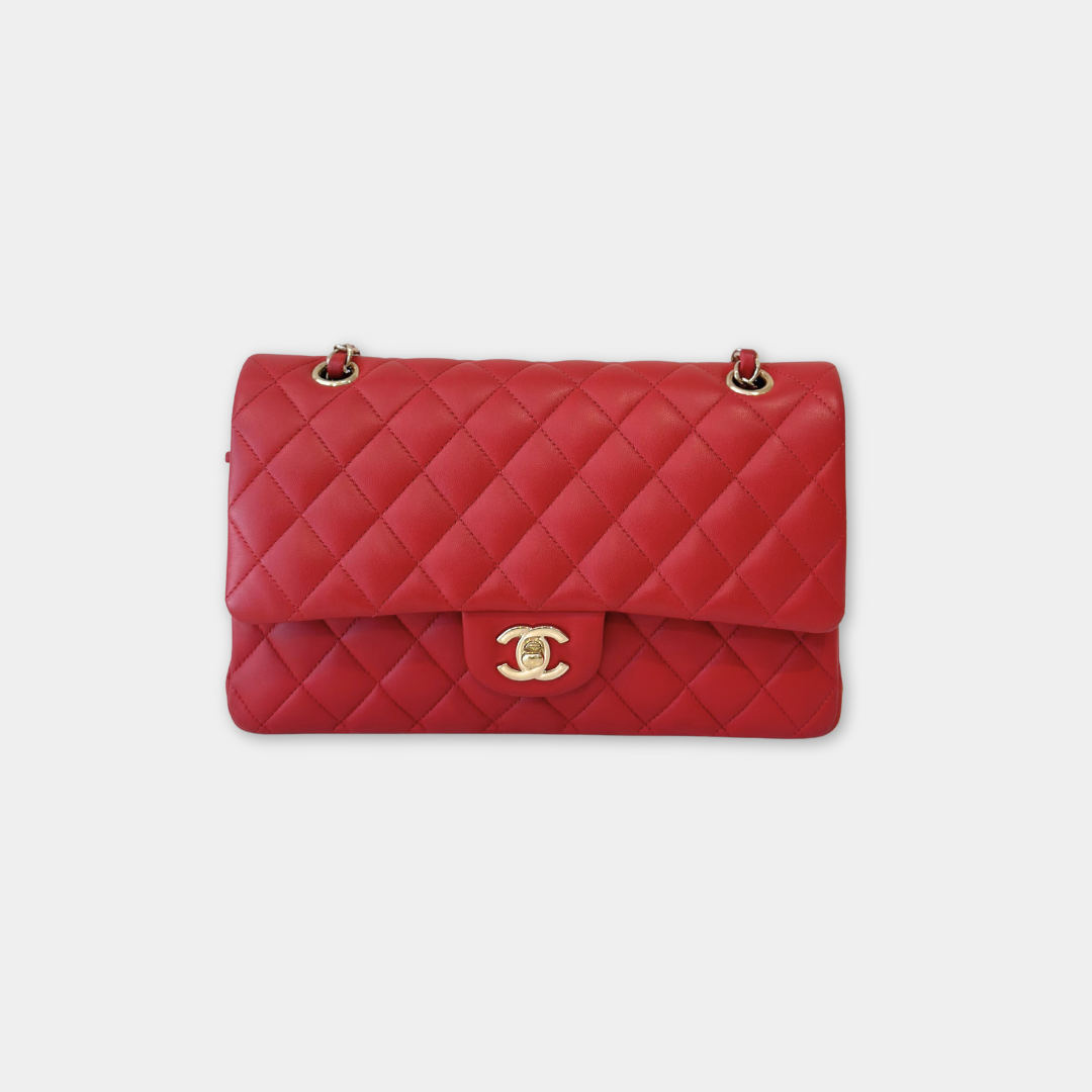 Chanel Red Lambskin Medium Classic Flap Bag Kelly's Authentic Boutique