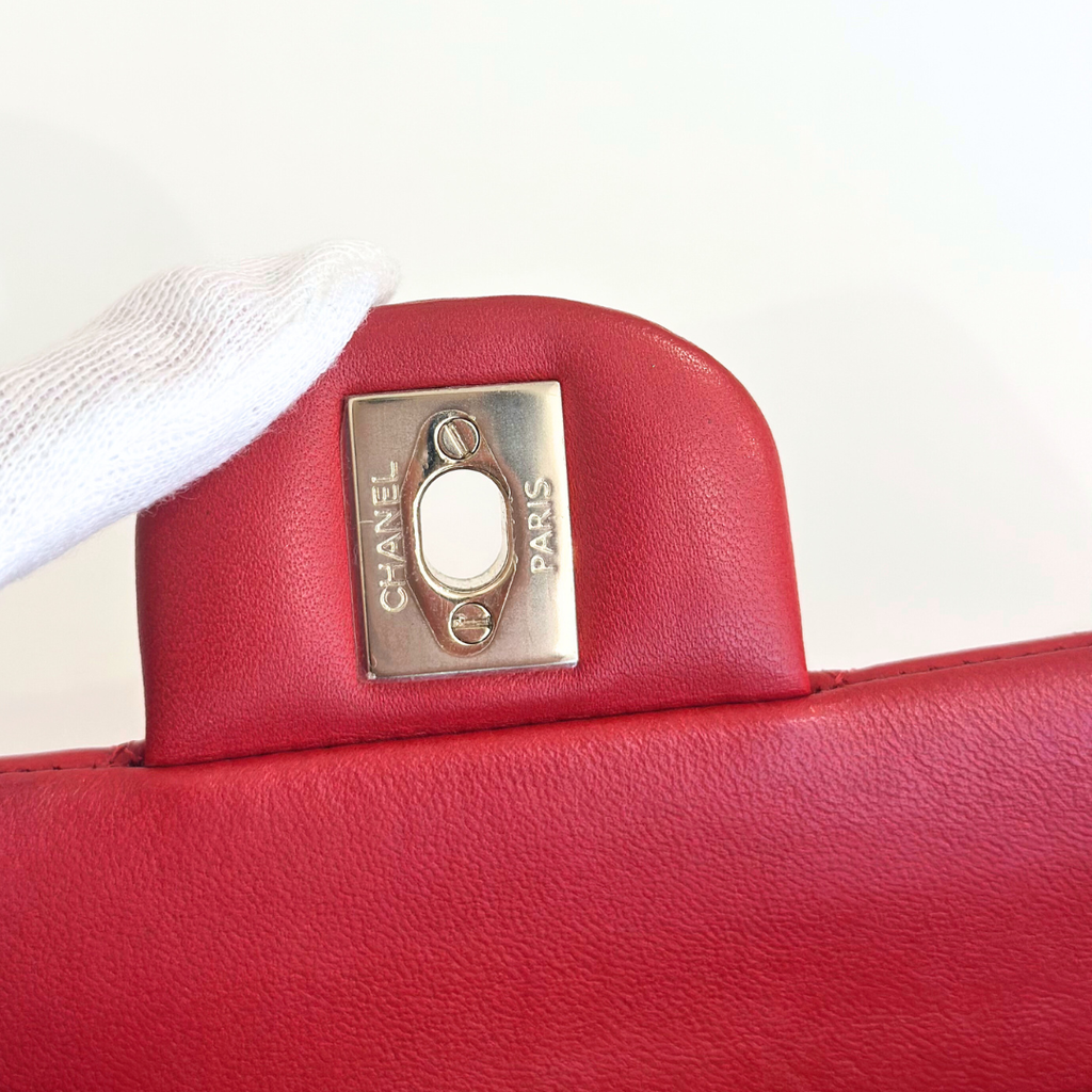 Chanel Red Lambskin Medium Classic Flap Bag Kelly's Authentic Boutique