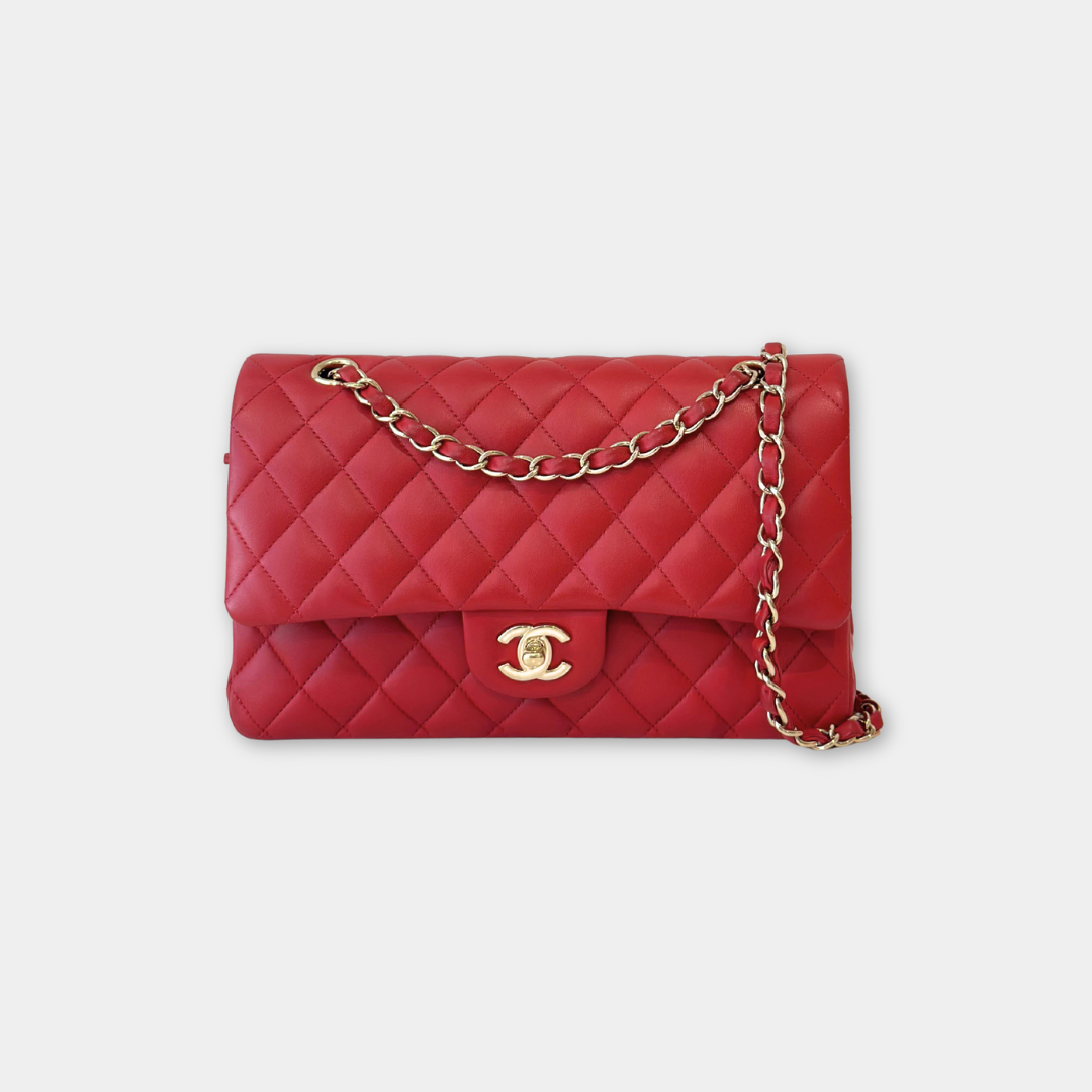 Chanel Red Lambskin Medium Classic Flap Bag Kelly's Authentic Boutique