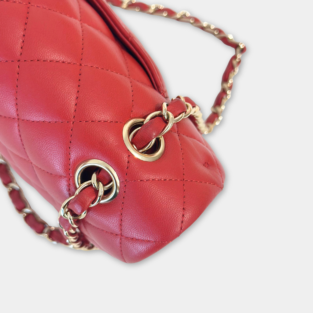 Chanel Red Lambskin Medium Classic Flap Bag Kelly's Authentic Boutique