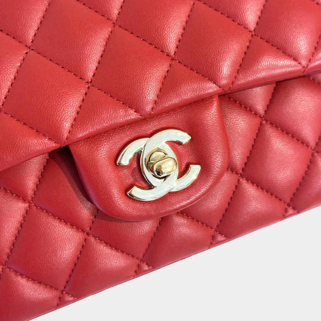 Chanel Red Lambskin Medium Classic Flap Bag Kelly's Authentic Boutique