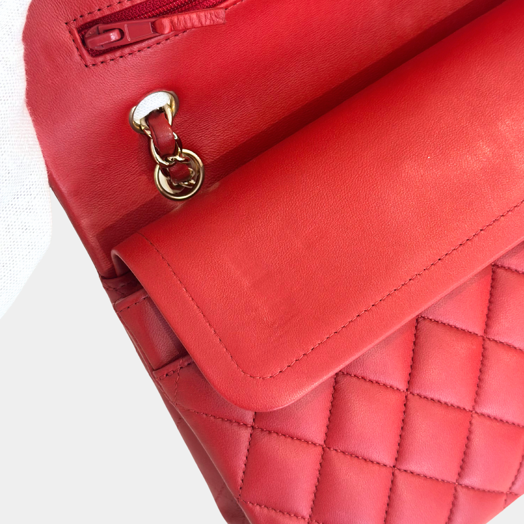 Chanel Red Lambskin Medium Classic Flap Bag Kelly's Authentic Boutique