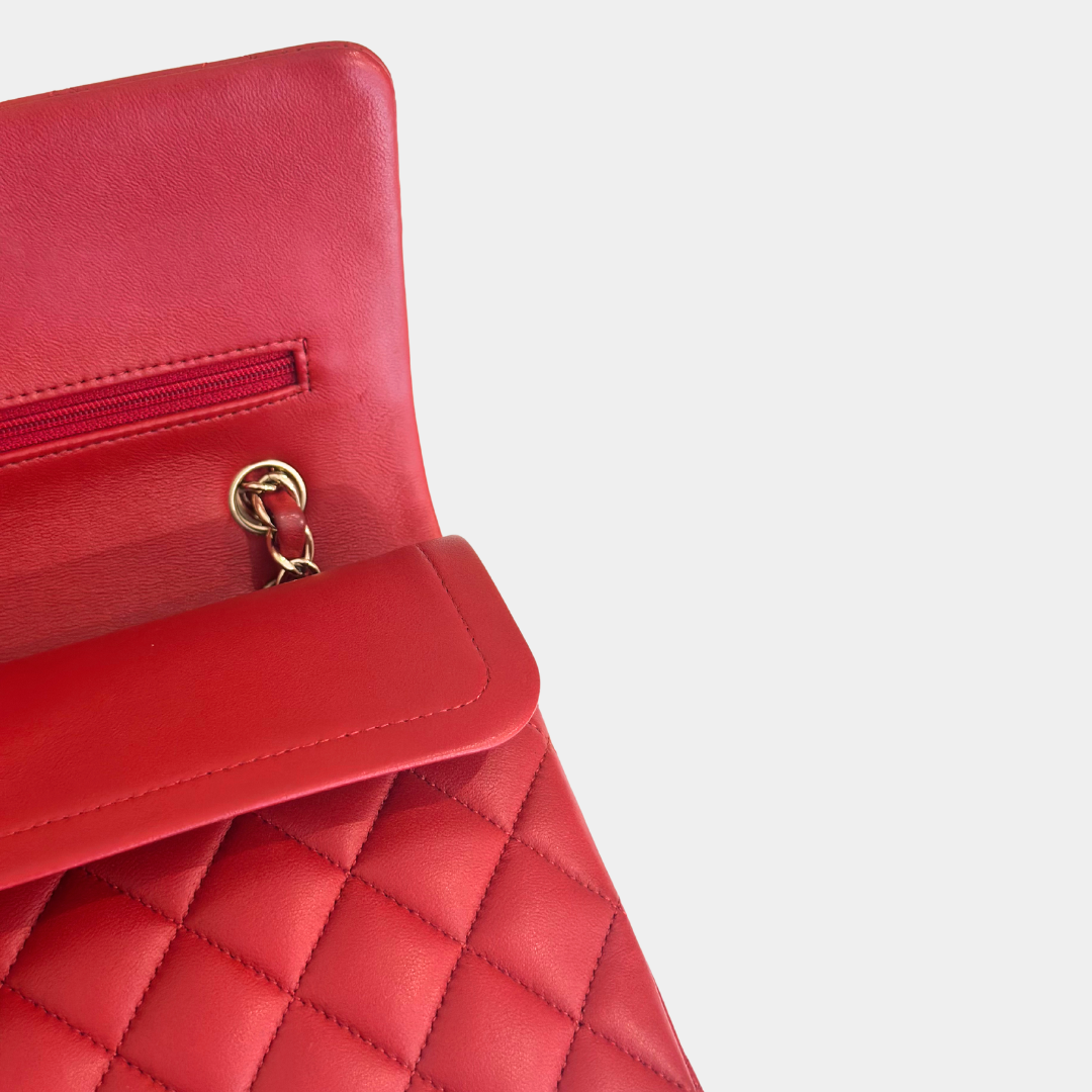 Chanel Red Lambskin Medium Classic Flap Bag Kelly's Authentic Boutique