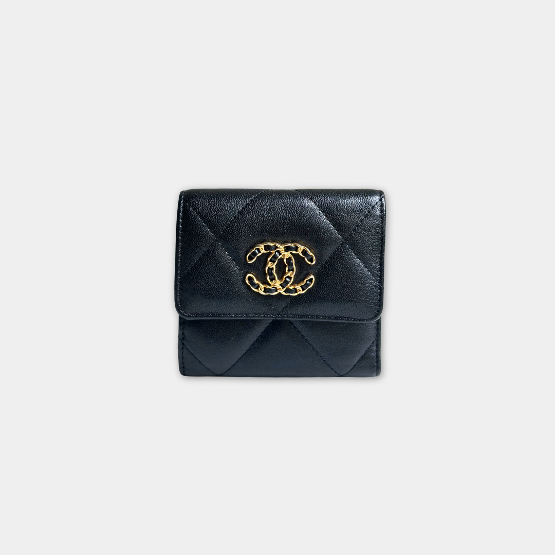 Chanel Black Lambskin Tri-fold 19 Wallet Kelly's Authentic Boutique