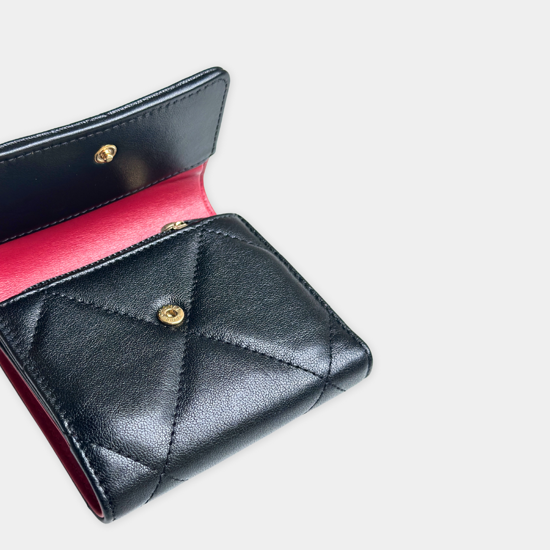 Chanel Black Lambskin Tri-fold 19 Wallet Kelly's Authentic Boutique
