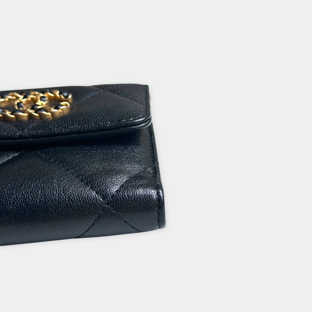 Chanel Black Lambskin Tri-fold 19 Wallet Kelly's Authentic Boutique