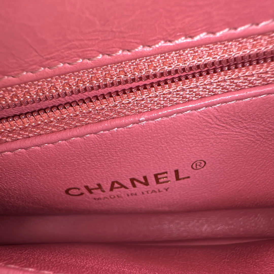 Chanel Pink Chevron Calfskin Small Coco Python Top Handle Bag Kelly's Authentic Boutique