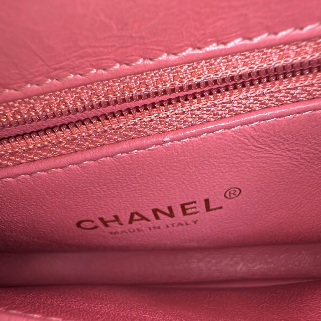 Chanel Pink Chevron Calfskin Small Coco Python Top Handle Bag Kelly's Authentic Boutique