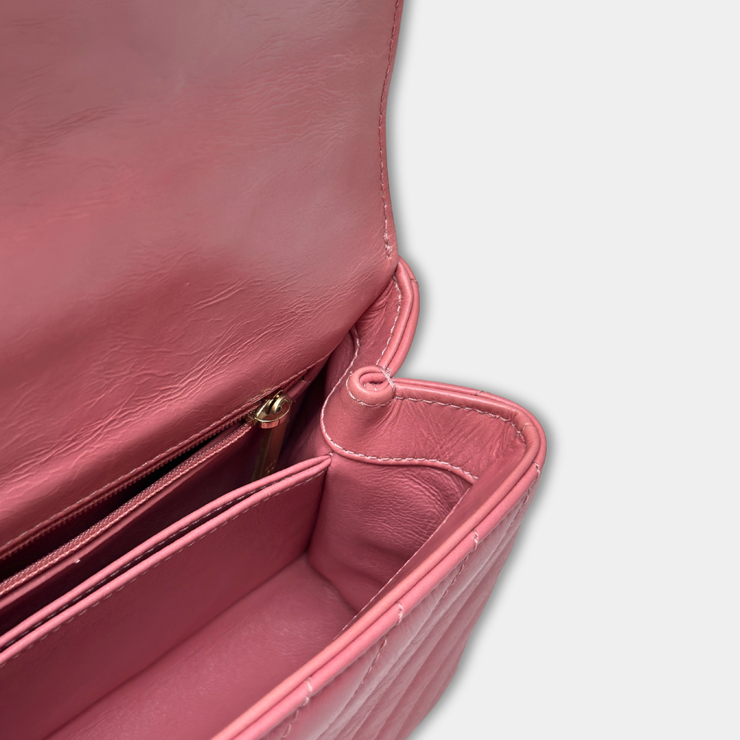 Chanel Pink Chevron Calfskin Small Coco Python Top Handle Bag Kelly's Authentic Boutique