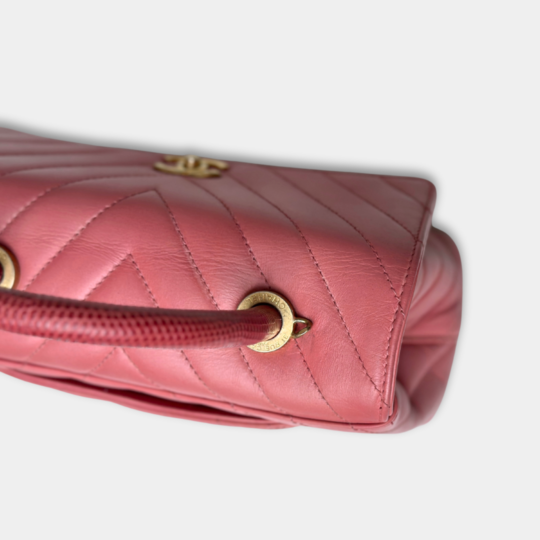 Chanel Pink Chevron Calfskin Small Coco Python Top Handle Bag Kelly's Authentic Boutique