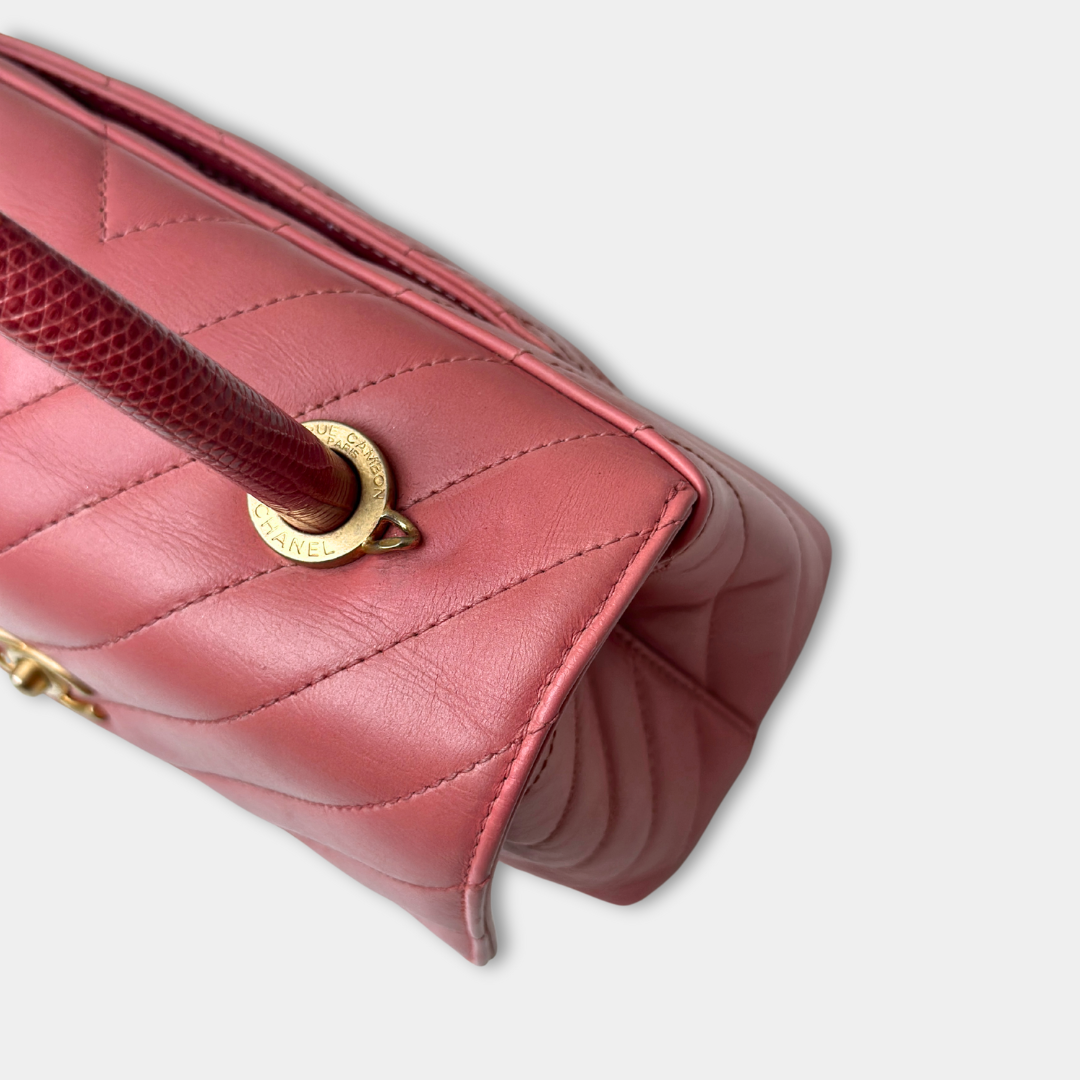 Chanel Pink Chevron Calfskin Small Coco Python Top Handle Bag Kelly's Authentic Boutique