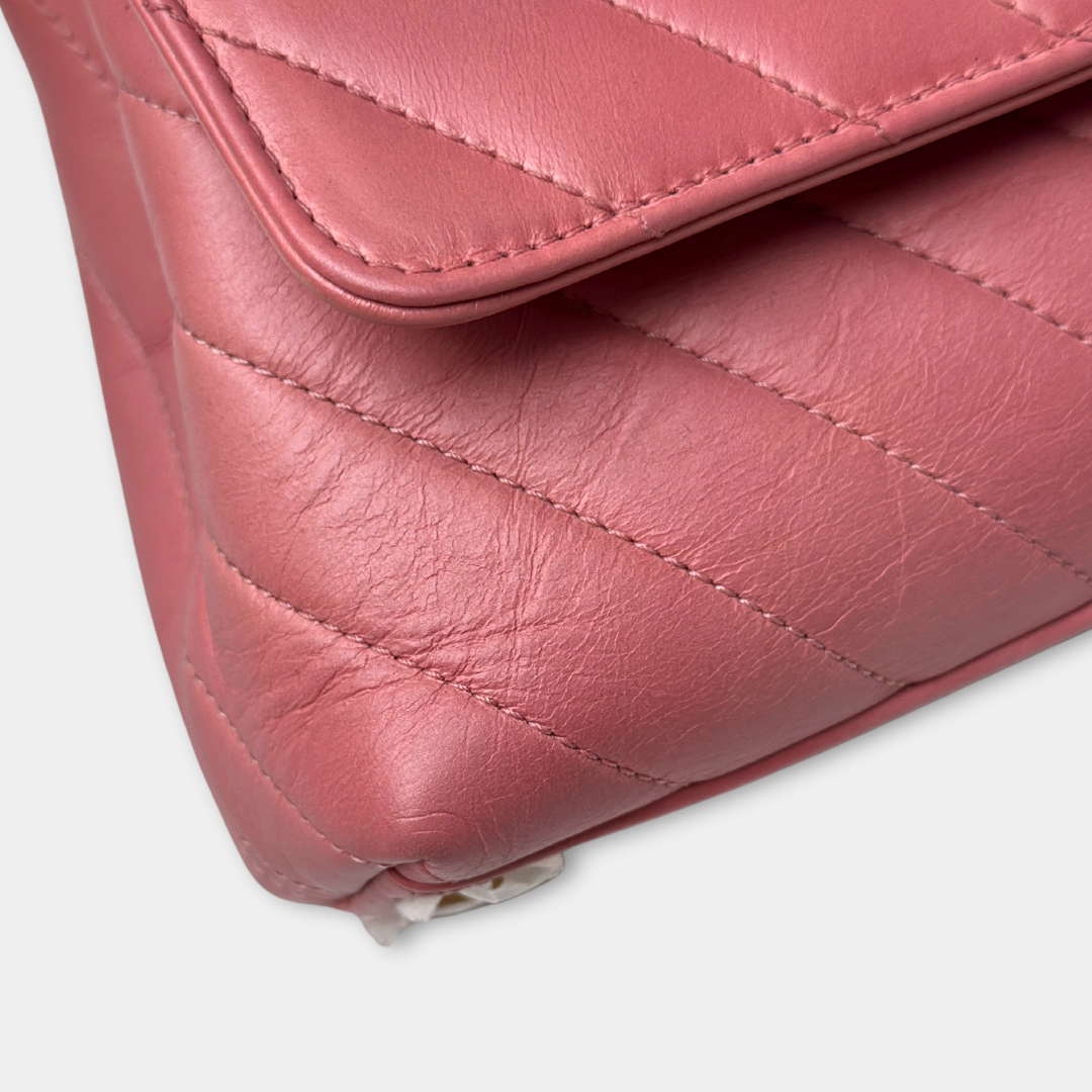 Chanel Pink Chevron Calfskin Small Coco Python Top Handle Bag Kelly's Authentic Boutique