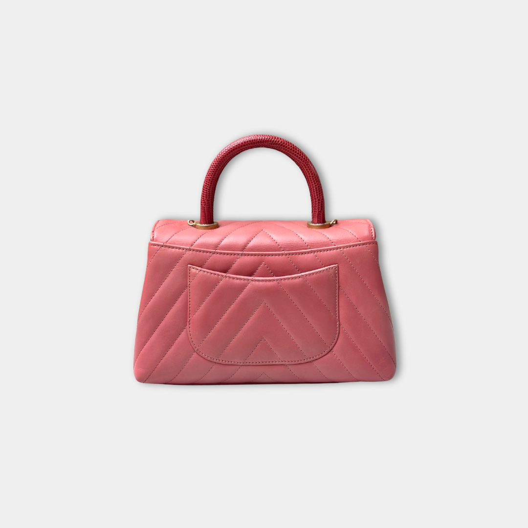 Chanel Pink Chevron Calfskin Small Coco Python Top Handle Bag Kelly's Authentic Boutique