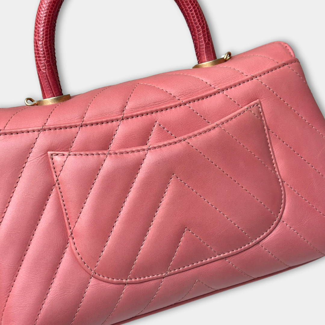 Chanel Pink Chevron Calfskin Small Coco Python Top Handle Bag Kelly's Authentic Boutique