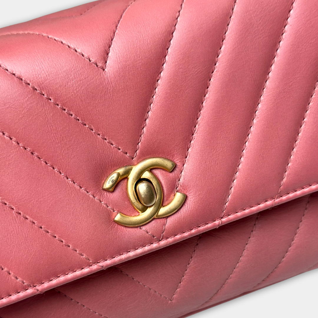 Chanel Pink Chevron Calfskin Small Coco Python Top Handle Bag Kelly's Authentic Boutique