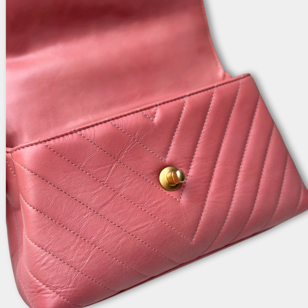 Chanel Pink Chevron Calfskin Small Coco Python Top Handle Bag Kelly's Authentic Boutique