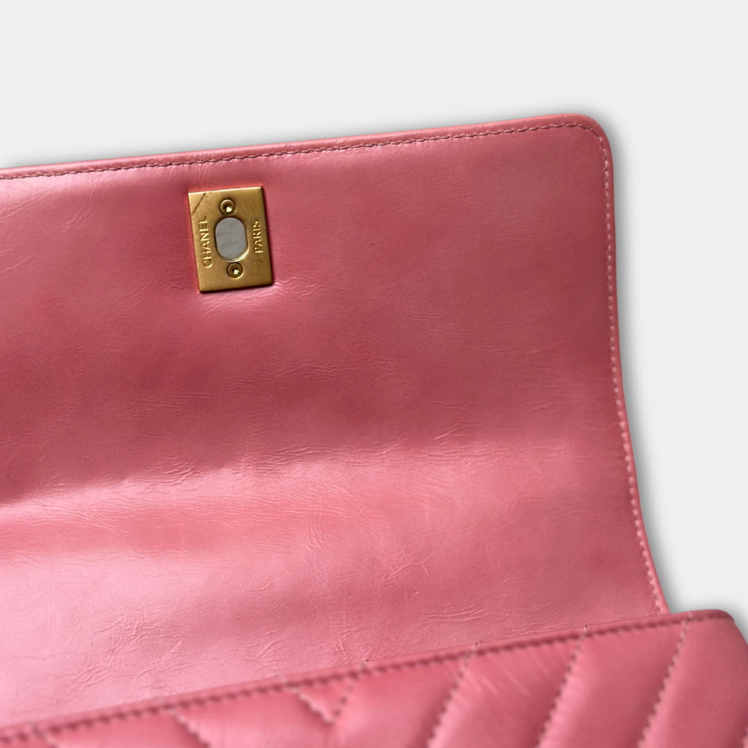 Chanel Pink Chevron Calfskin Small Coco Python Top Handle Bag Kelly's Authentic Boutique