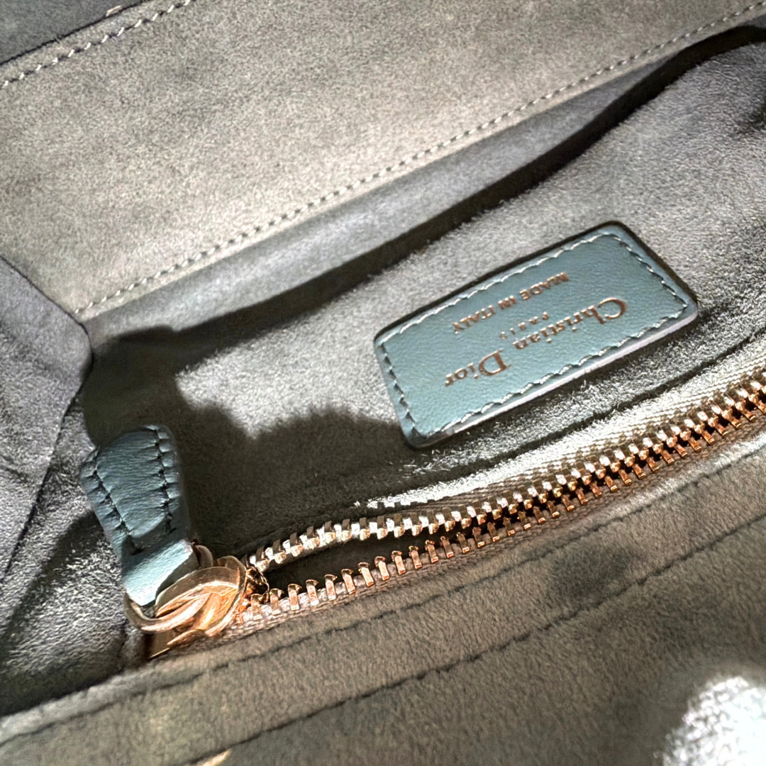 Dior Limited Mini Velvet Mint Green Lady Dior with Crystal Charms Kelly's Authentic Boutique